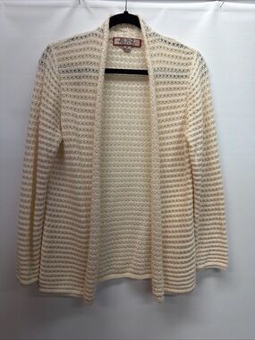 Beyond Threads Knit Textured Open Front Cardigan Cream Color Medium Made In PERU